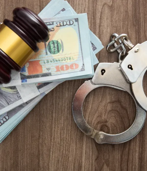 Money and handcuffs on the table.